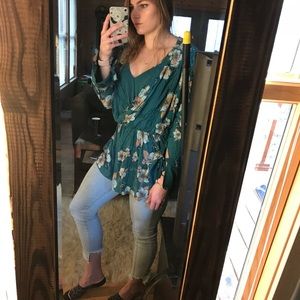 Free people dark teal floral tunic